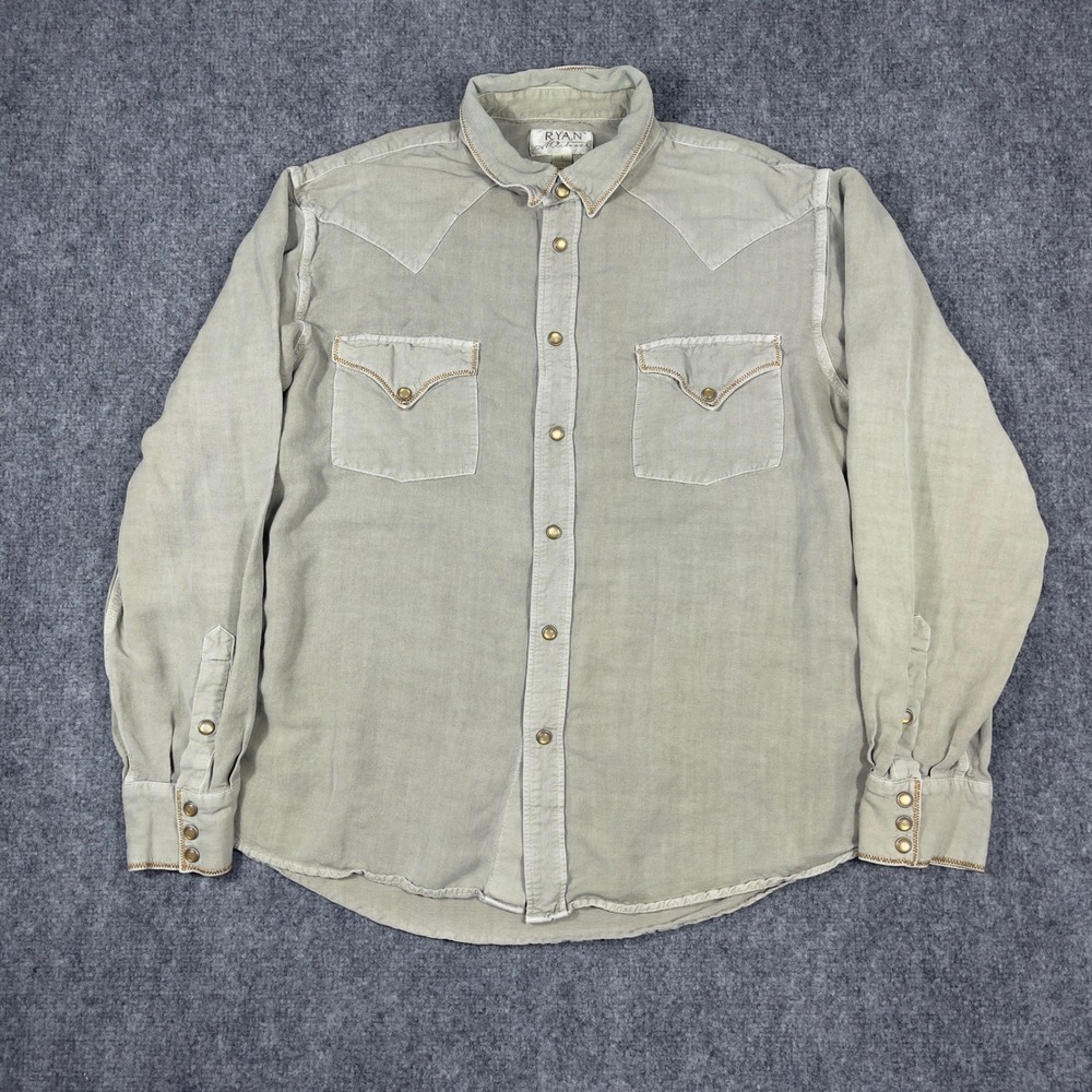 Ryan Michael Western Snap Shirt Mens Large Green Tencel Viscose Pearl Snap